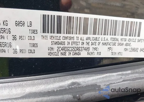 2013 Dodge Grand Caravan Sxt z USA, uszkodzony, nr VIN 2C4RDGCG5DR637409